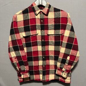Mens Quilted Lined Flannel Shirt Jacket Red Black Buffalo Plaid Medium RN098223